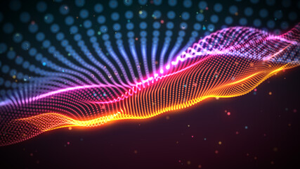 Abstract Sweet Colors Glowing Dot Particles Array Wave Form Flowing Digital Technology With Glitter Sparkle Dust Background 3D Illustration