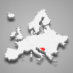 Bosnia country location within Europe 3d map