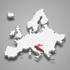 Fototapeta premium Croatia country location within Europe 3d map