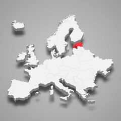 Estonia country location within Europe 3d map
