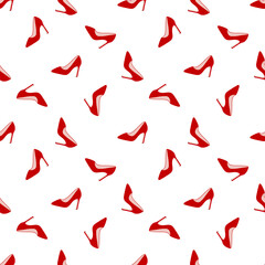 Glamorous red shoes seamless pattern. Design for beauty industry, wrappers, greeting cards, packaging, textiles, printing, Valentine's Day. Vector