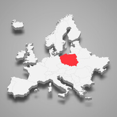 Poland country location within Europe 3d map