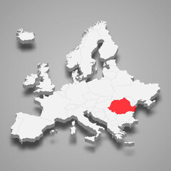 Fototapeta premium Romania country location within Europe 3d map