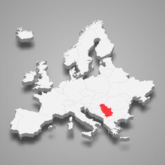 Serbia country location within Europe 3d map