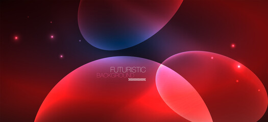 Neon ellipses abstract backgrounds. Shiny bright round shapes glowing in the dark. Vector futuristic illustrations for covers, banners, flyers and posters and other