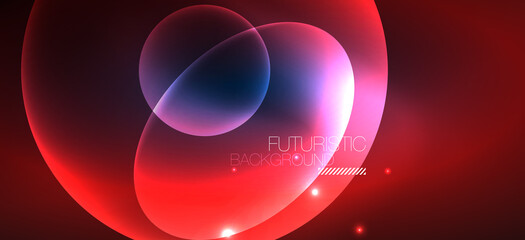 Neon ellipses abstract backgrounds. Shiny bright round shapes glowing in the dark. Vector futuristic illustrations for covers, banners, flyers and posters and other