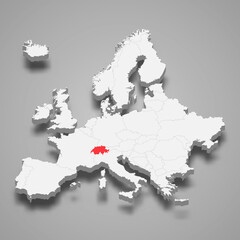 Switzerland country location within Europe 3d map