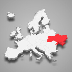 Ukraine country location within Europe 3d map