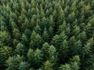 Douglas fir trees from above - 393765611