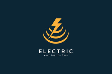 Electric Logo, tunder bolt and signal  combination, flat design logo template, vector illustration