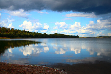 reflection of clouds on lake