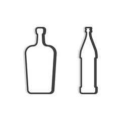 liquor and beer bottle. Linear shape. Simple template. Isolated object. Symbol in thin lines for alcoholic institutions, bars, restaurants, pubs. Dark outline. Flat illustration on white backdrop