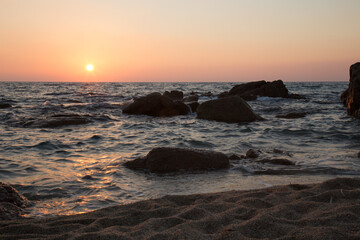 Stunning Sunset on the Mediterranean off the Coastline in Corsica, France