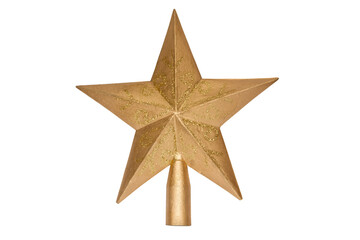 Christmas toys for the Christmas tree and new year, golden star isolated on the white background.