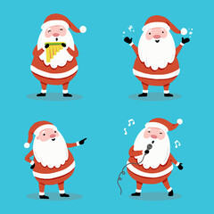 Set of cartoon Santa Claus in different poses for christmas banner, greeting card illustration. Santa character collection.