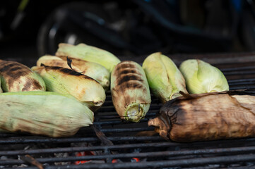 Toasted corn on a hot stove