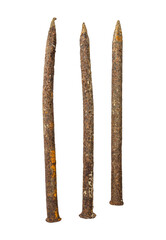 Rusted steel pins, white background