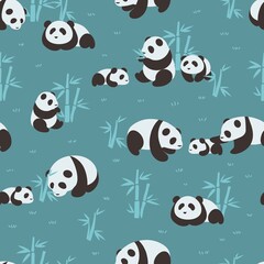 Naklejka premium Together with Panda Family Vector Illustration Seamless Pattern