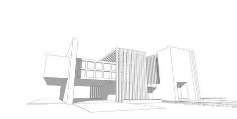 Fototapeta premium House building sketch architecture 3d wireframe illustration, Modern architectural perspective line