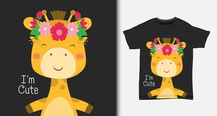 Cute giraffe, with t-shirt design © kancut