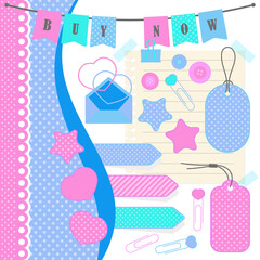  Vector stickers, price tag, banner, label. Coupon sale, offers and promotions vector template. Set for scrap-booking.