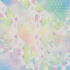 Hip random geo pattern on blurry background. High quality illustration. Classy chic shapes. Fashionable luxurious graphic motif. Geometric shape design on fuzzy blurred backdrop.