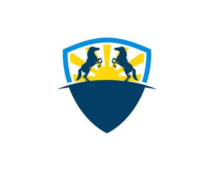 Simple shield with shinning sunset and twin horse