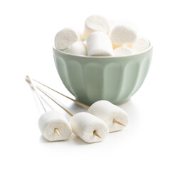 White sweet marshmallows candy on a wooden sticks