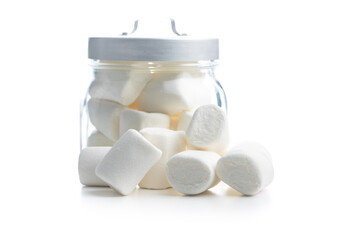 White sweet marshmallows candy in jar.