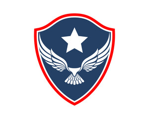 Abstract flying eagle and star inside the shield