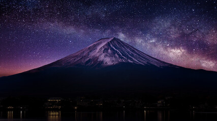 Fuji mountain with milky way at night.