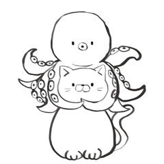 多幸猫　タコと猫　線画