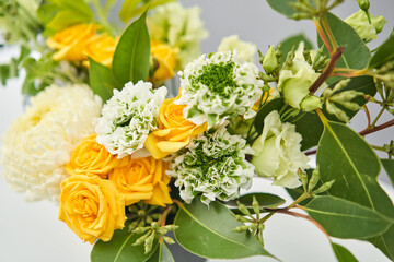 Bouquet 012. Finished flower arrangement in a vase for home. Flowers bunch, set for interior. Fresh cut flowers for decoration home. European floral shop. Delivery fresh cut flower.