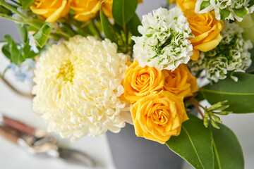 Bouquet 012. Finished flower arrangement in a vase for home. Flowers bunch, set for interior. Fresh cut flowers for decoration home. European floral shop. Delivery fresh cut flower.