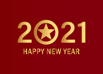 Fototapeta na wymiar Colored illustration of a gold star in a circle, numbers and text on a red background. Vector illustration for posters, emblems, labels. Postcard with the symbols of China. New Year 2021.