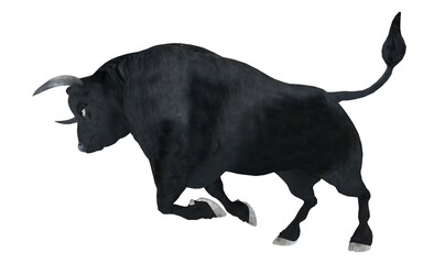 Black bull isolated on white background 3d illustration