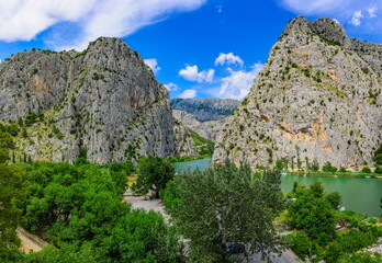 Beautiful panoramic landscape of the rocks of the Cetina River canyon. Croatia, Europe.