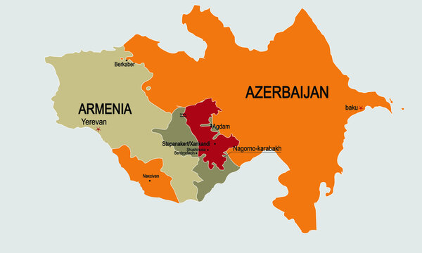 nagorno-karabakh map, armenia vs azerbaijan, vector illustration