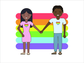 A couple in love on a rainbow background. Isolated vector image in eps format.