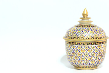 Benjarong on white background, souvenir from Thailand.