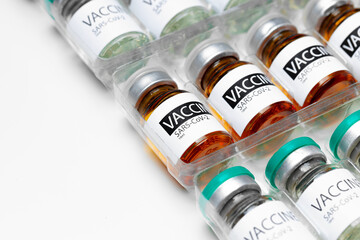 Pile of vials of Sars-cov-2 vaccine close up