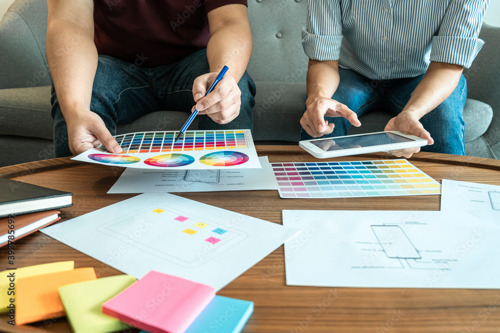 Canvas Prints team of creative web/graphic designer planning, drawing website ux app for mobile phone application 