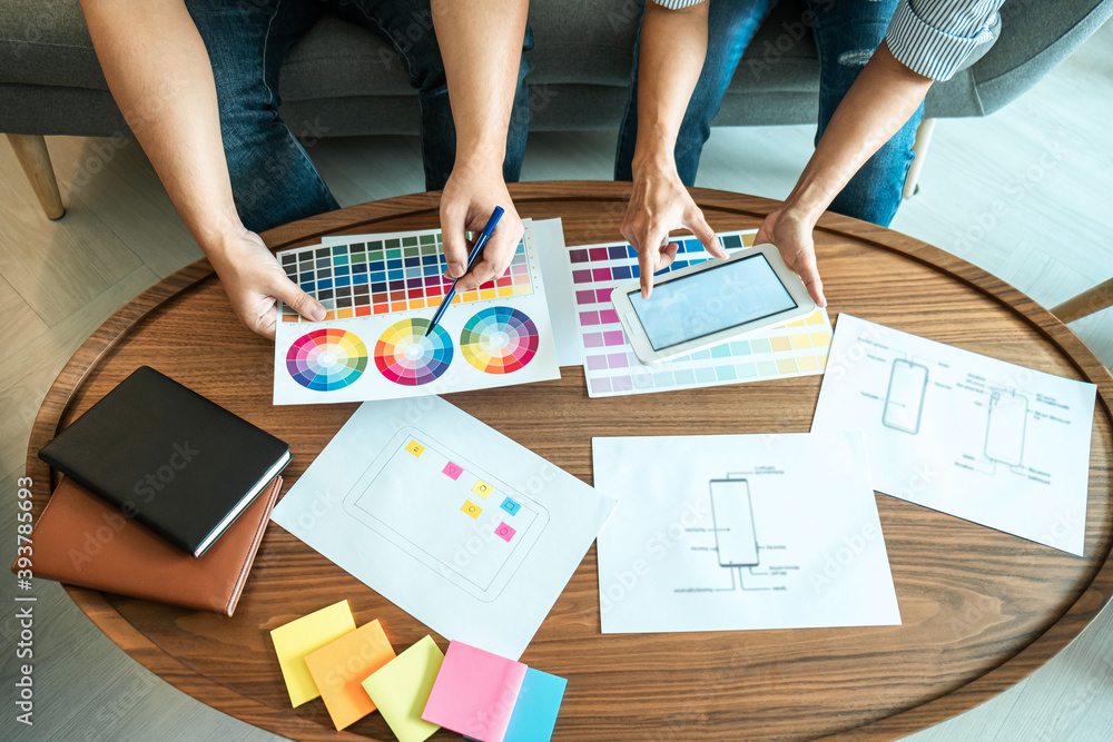 Canvas Prints professional creative team of web/graphic designer planning, drawing website ux app for mobile phone