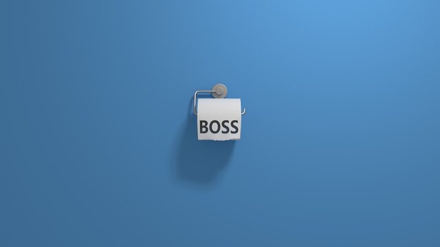 boss lettering on toilet paper with blue background. 3d render