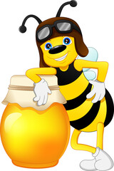 Cute bee with honey isolated on white background