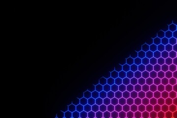 Abstract Colorful Glowing Neon Electric hexagon background 3D rendering