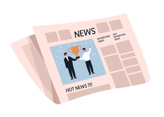 Weekly or daily newspaper with articles. News sheet with picture and text. Folded tabloid isolated on white background. Periodical press edition. Flat vector cartoon illustration