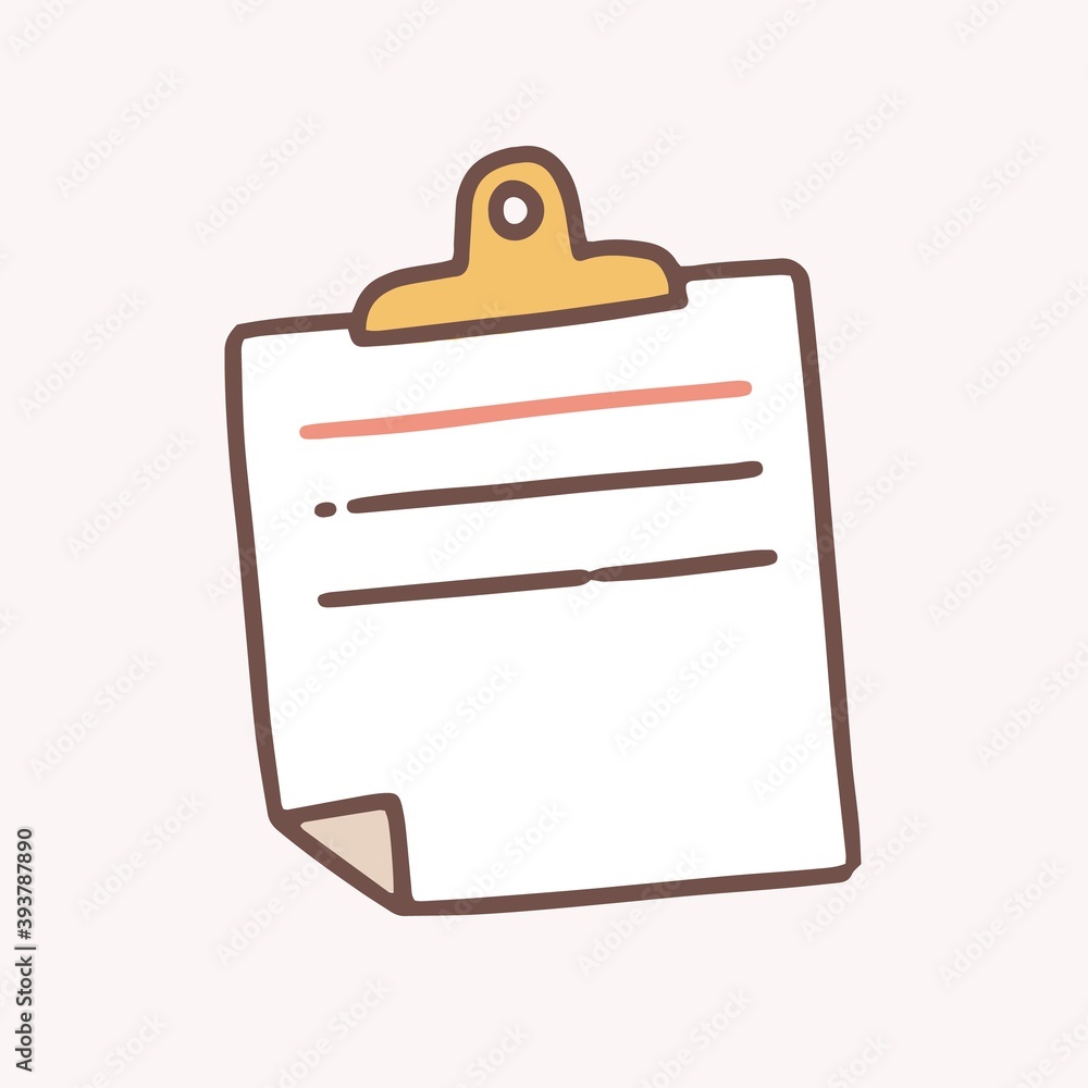 Poster simple lined note paper attached with a clip. reminder sheet or sticker. office stationery, memo pag