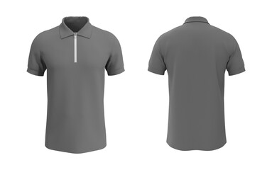 Blank collared shirt mockup with half zip, front, side and back views, tee design presentation for print, 3d rendering, 3d illustration © Febriana