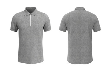Blank collared shirt mockup with half zip, front, and back views, tee design presentation for print, 3d rendering, 3d illustration